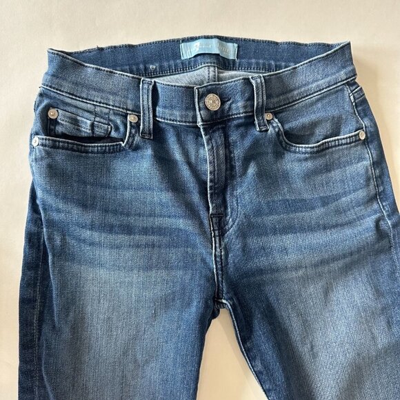 7 For All Mankind Blair Blue Stretch Denim Mid Rise Skinny Jeans - Picture 3 of 8